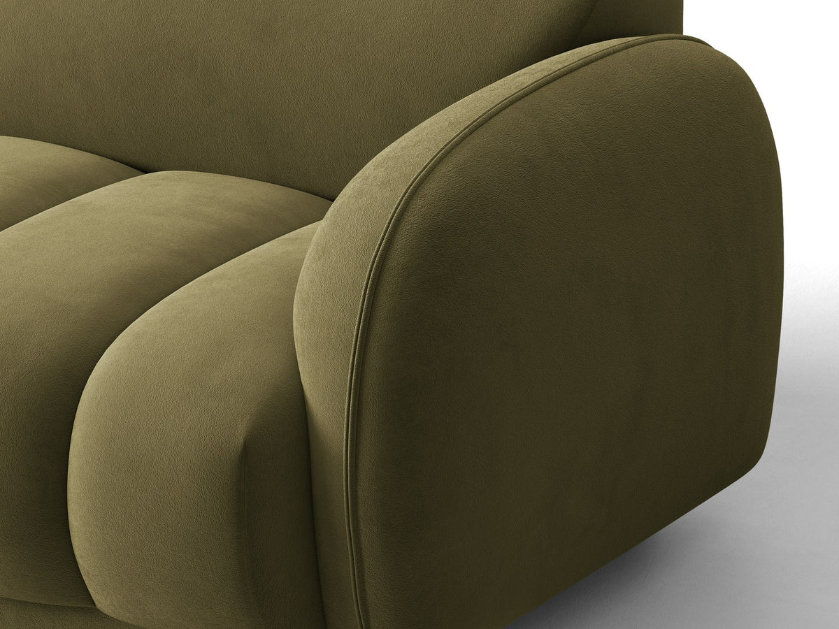 Bilbao Ecksofa rechts in Light Beige-Casino Samt, Massivholzrahmen, schwarze Kunststoffbeine, 3-Sitzer mit Récamiere, urbanes Design.