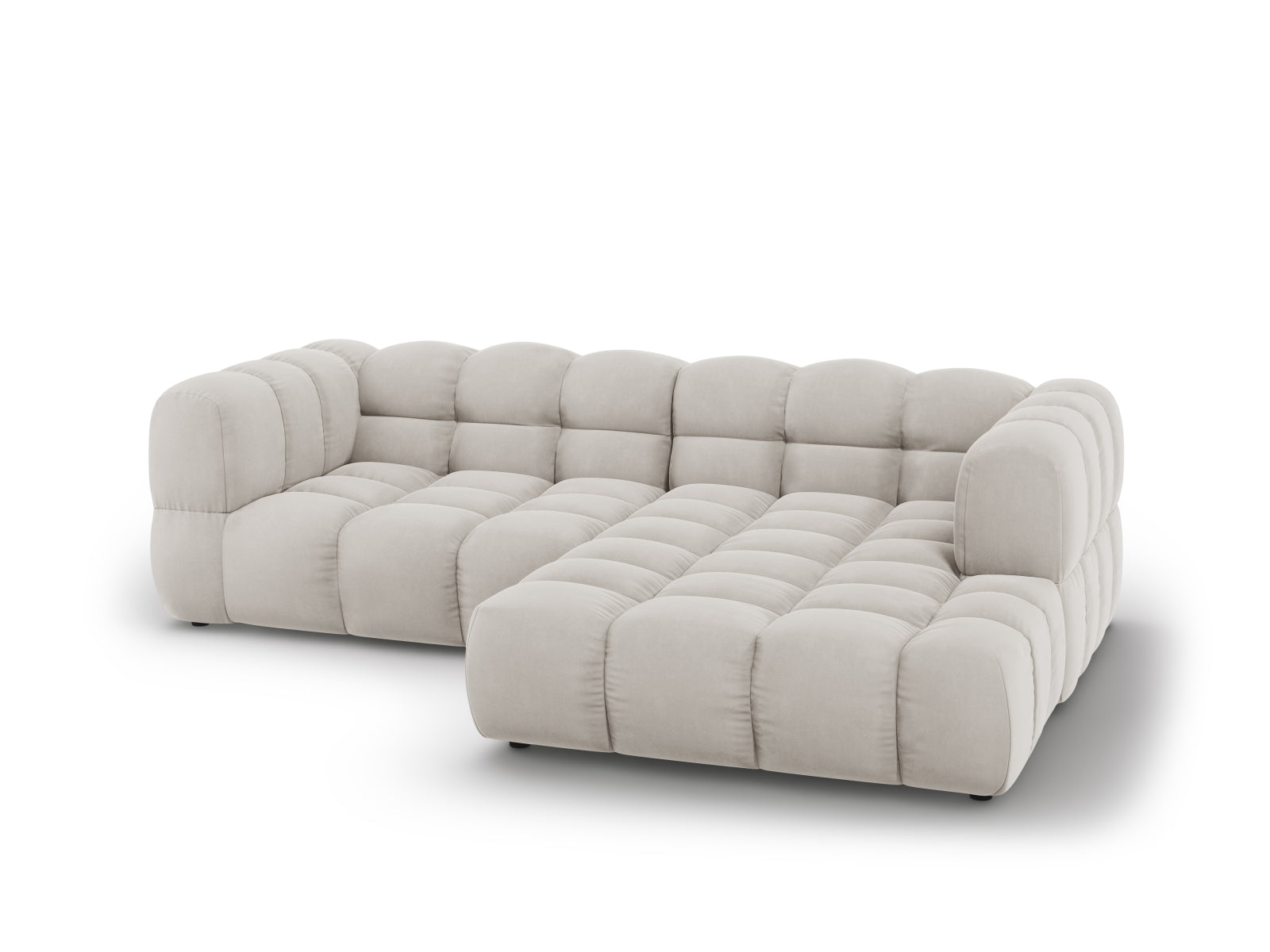 Modulares Ecksofa Sky Velour in hellem Beige, 3-Sitzer, rechte Ausführung, perfekt für moderne Wohnkonzepte von Cosmopolitan Design.