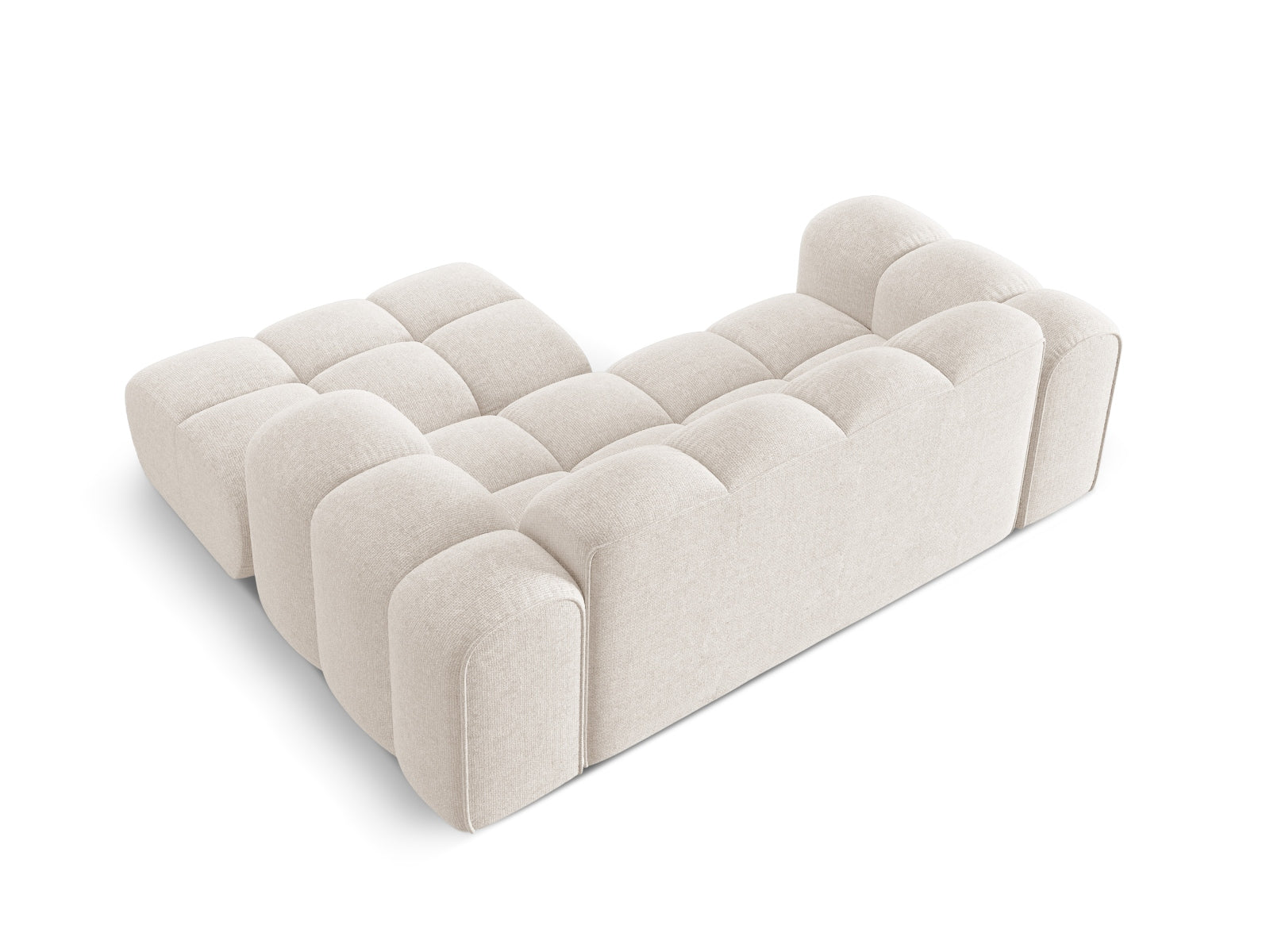 Stylisches 2-Sitzer Ecksofa Treno in sanftem Beige, perfekt für entspannte Stunden im Wohnzimmer, erhältlich bei Cosmopolitan Design.