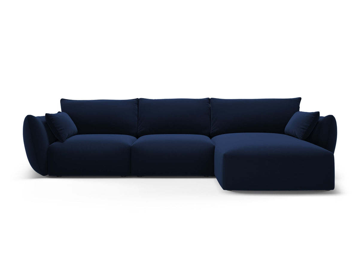 Ecksofa rechts Matera mit Récamière, Stoffbezug und schwarzen Beinen im Wohnzimmer