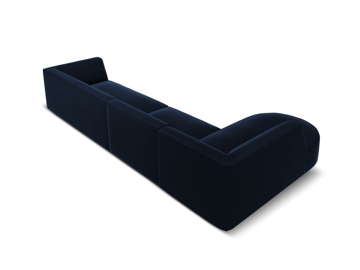 Beige-Salvador Samt Ecksofa links mit Récamiere, schwarzen Kunststoffbeinen und modularem Aufbau, Cosmopolitan Design Siena Serie.