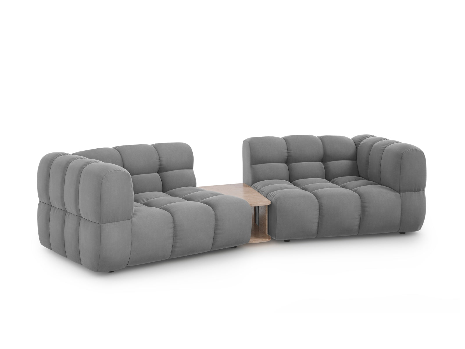 Elegantes Sky Velour 2-Sitzer Sofa in Hellgrau, modulare Gestaltung für vielseitige Wohnräume, präsentiert von Cosmopolitan Design.