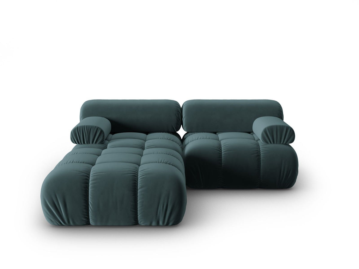 Modulares 3-Sitzer Sofa mit Samtbezug, Massivholzrahmen und schwarzen Kunststoffbeinen, Récamiere-Element, Grösse 188x188x70cm.