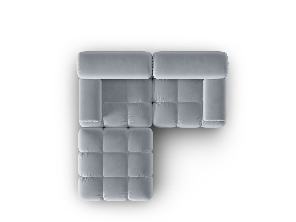 Modulares 3-Sitzer Sofa mit Samtbezug, Massivholzrahmen und schwarzen Kunststoffbeinen, Récamiere-Element, Grösse 188x188x70cm.