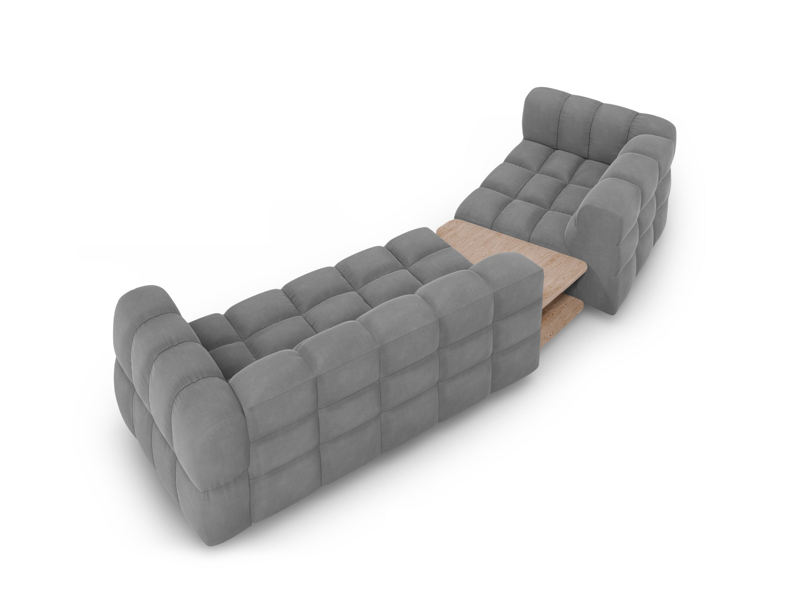 Elegantes modulares 3-Sitzer Sofa in zartem Hellgrau aus Sky Velour, linksseitig, ideal für stilvolle und zeitgemäße Wohnräume.