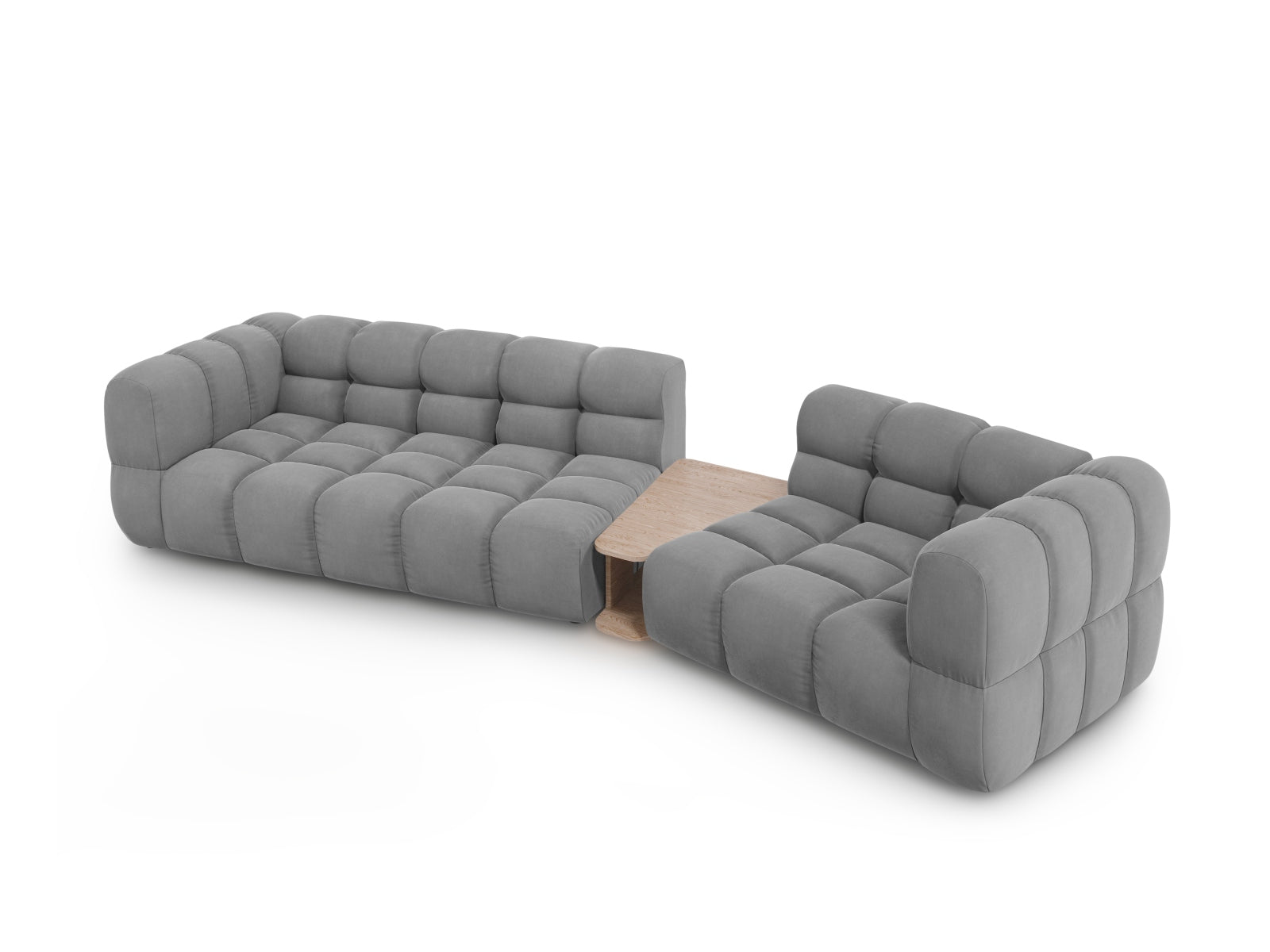 Modulares 3-Sitzer Sofa in hellem Velours, rechte Ausführung, stilvolles Design für zeitgemäße Wohnkonzepte von Cosmopolitan Design.