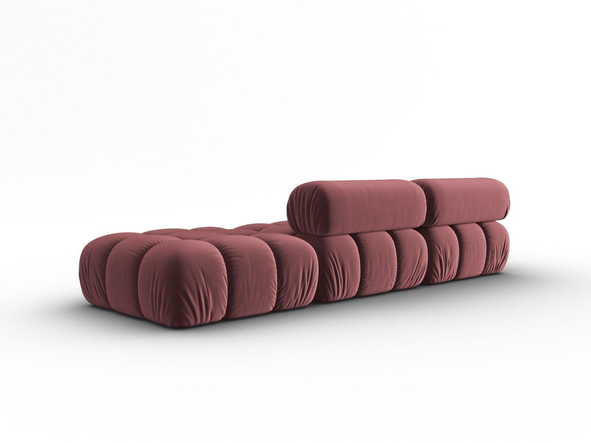 Cortina Samt-Modulsofa 4-Sitzer in Pink mit Massivholzrahmen und schwarzen Kunststoffbeinen, modular aufgebaut, rechte Ausführung.