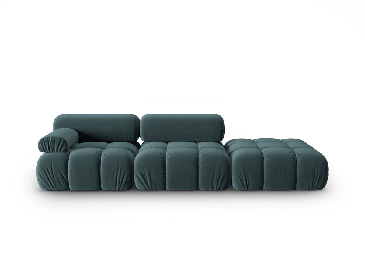 Cortina Samt-Modulsofa 4-Sitzer in Pink mit Massivholzrahmen und schwarzen Kunststoffbeinen, modular aufgebaut, rechte Ausführung.