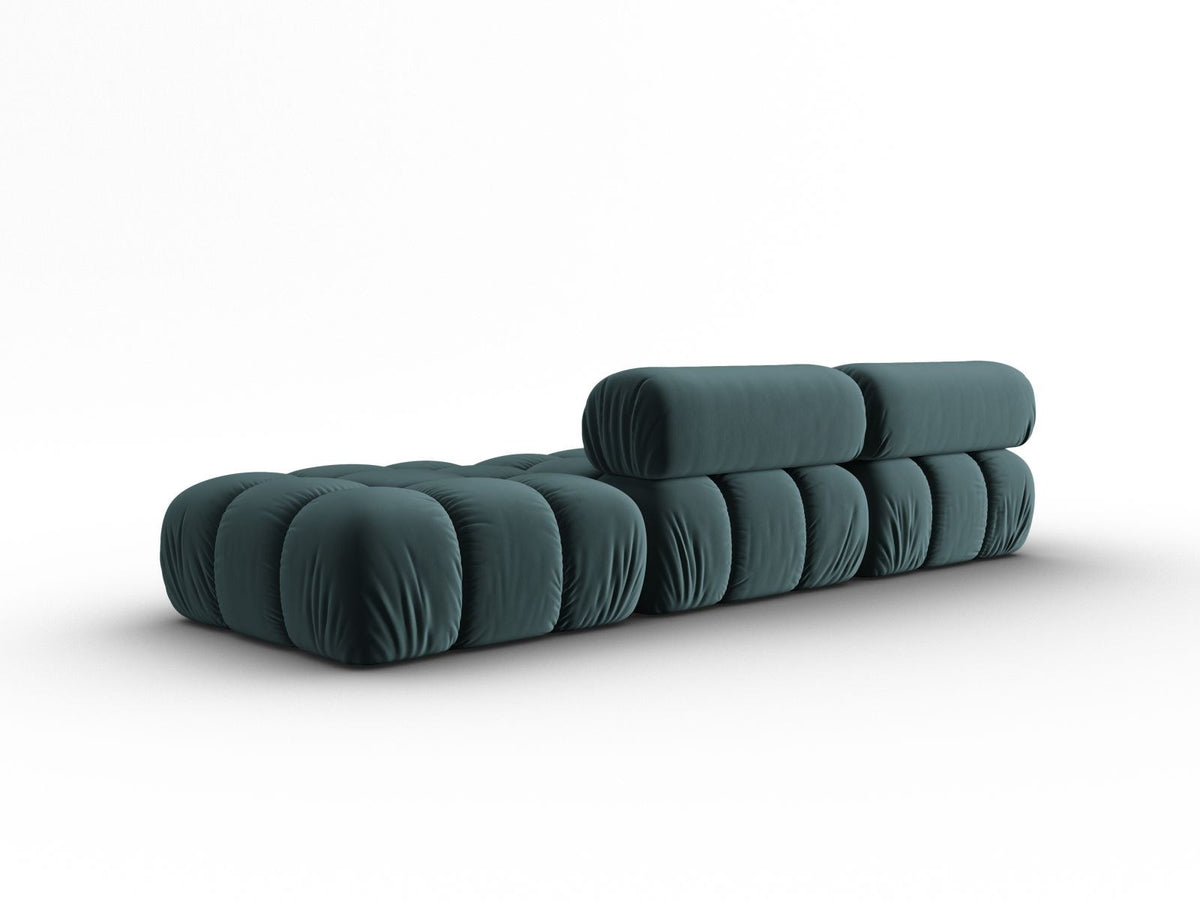 Cortina Samt-Modulsofa 4-Sitzer in Pink mit Massivholzrahmen und schwarzen Kunststoffbeinen, modular aufgebaut, rechte Ausführung.