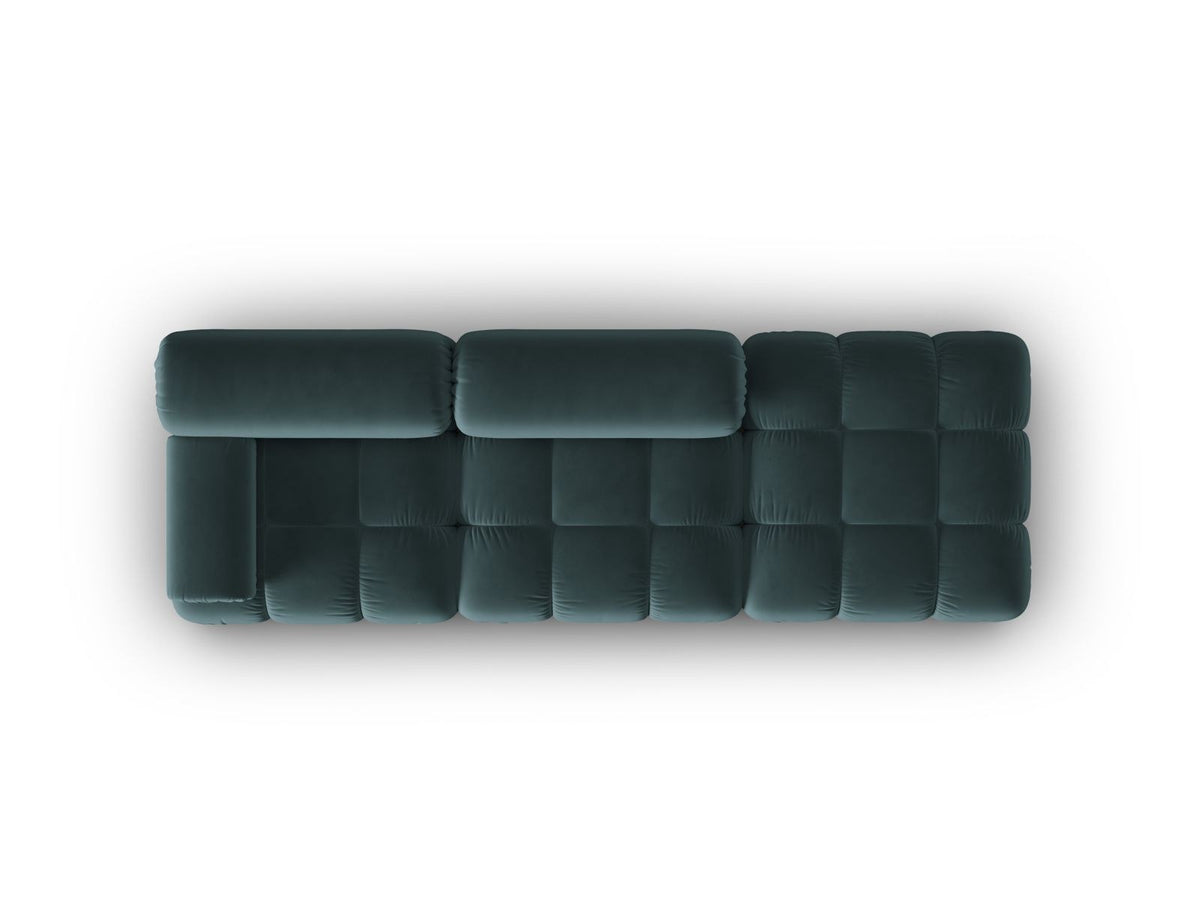 Cortina Samt-Modulsofa 4-Sitzer in Pink mit Massivholzrahmen und schwarzen Kunststoffbeinen, modular aufgebaut, rechte Ausführung.