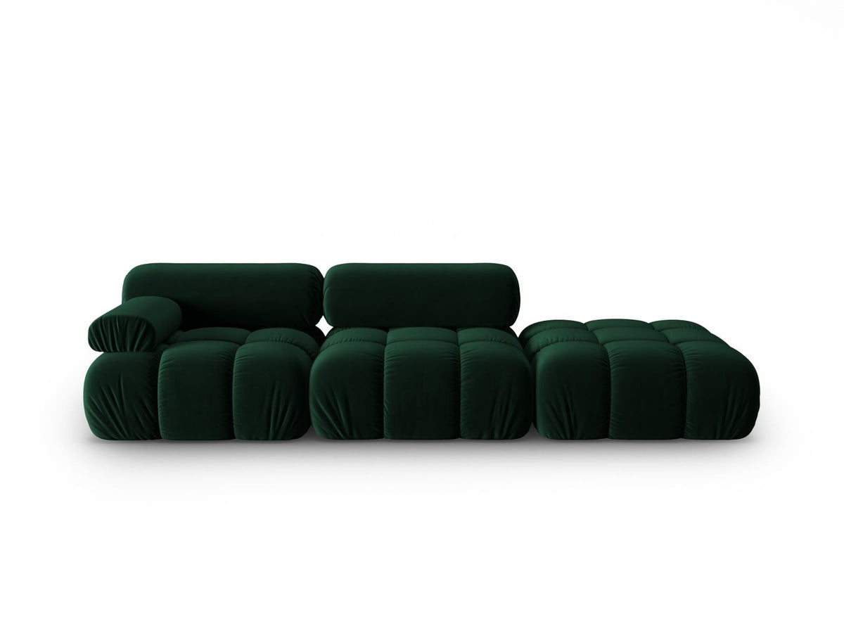 Cortina Samt-Modulsofa 4-Sitzer in Pink mit Massivholzrahmen und schwarzen Kunststoffbeinen, modular aufgebaut, rechte Ausführung.