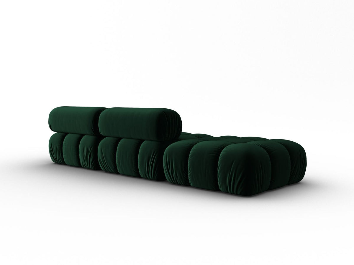 Cortina Samt-Modulsofa 4-Sitzer in Pink mit Massivholzrahmen und schwarzen Kunststoffbeinen, modular aufgebaut, rechte Ausführung.