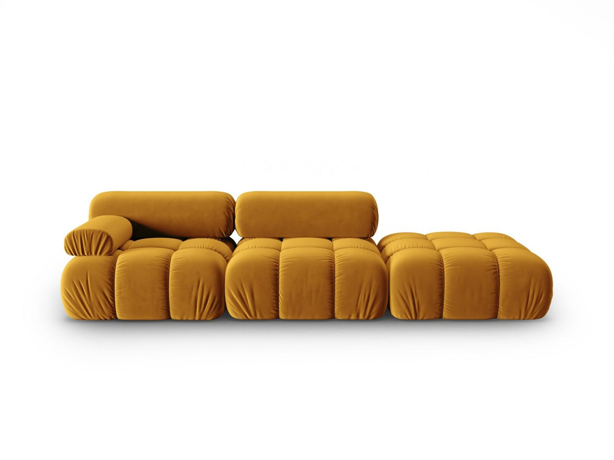 Cortina Samt-Modulsofa 4-Sitzer in Pink mit Massivholzrahmen und schwarzen Kunststoffbeinen, modular aufgebaut, rechte Ausführung.
