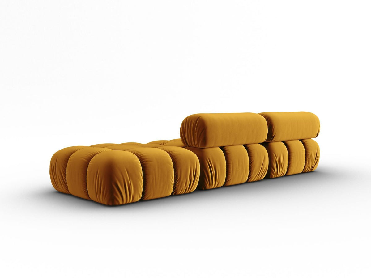 Cortina Samt-Modulsofa 4-Sitzer in Pink mit Massivholzrahmen und schwarzen Kunststoffbeinen, modular aufgebaut, rechte Ausführung.