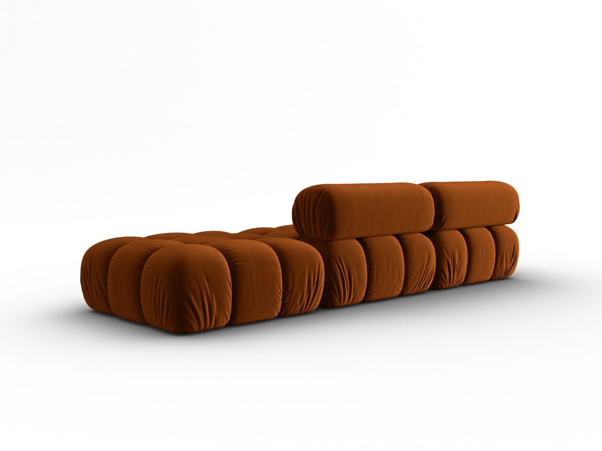 Cortina Samt-Modulsofa 4-Sitzer in Pink mit Massivholzrahmen und schwarzen Kunststoffbeinen, modular aufgebaut, rechte Ausführung.
