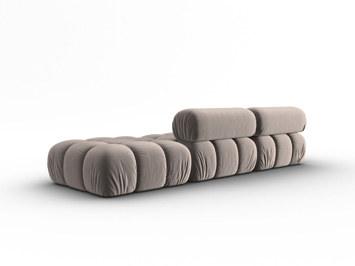 Cortina Samt-Modulsofa 4-Sitzer in Pink mit Massivholzrahmen und schwarzen Kunststoffbeinen, modular aufgebaut, rechte Ausführung.