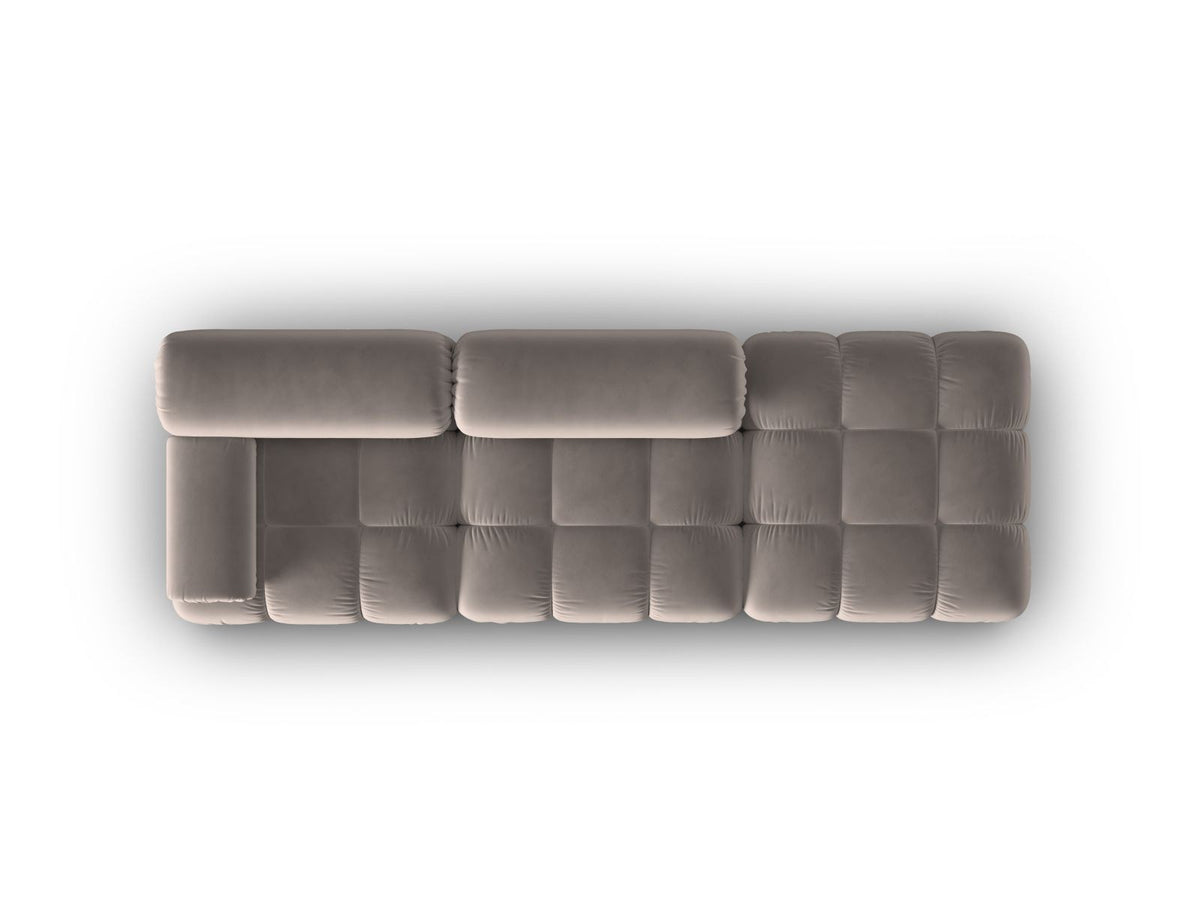 Cortina Samt-Modulsofa 4-Sitzer in Pink mit Massivholzrahmen und schwarzen Kunststoffbeinen, modular aufgebaut, rechte Ausführung.