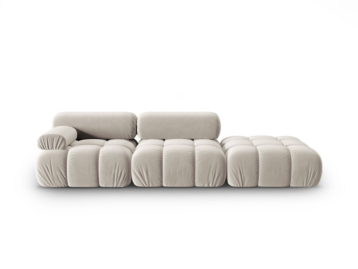 Cortina Samt-Modulsofa 4-Sitzer in Pink mit Massivholzrahmen und schwarzen Kunststoffbeinen, modular aufgebaut, rechte Ausführung.