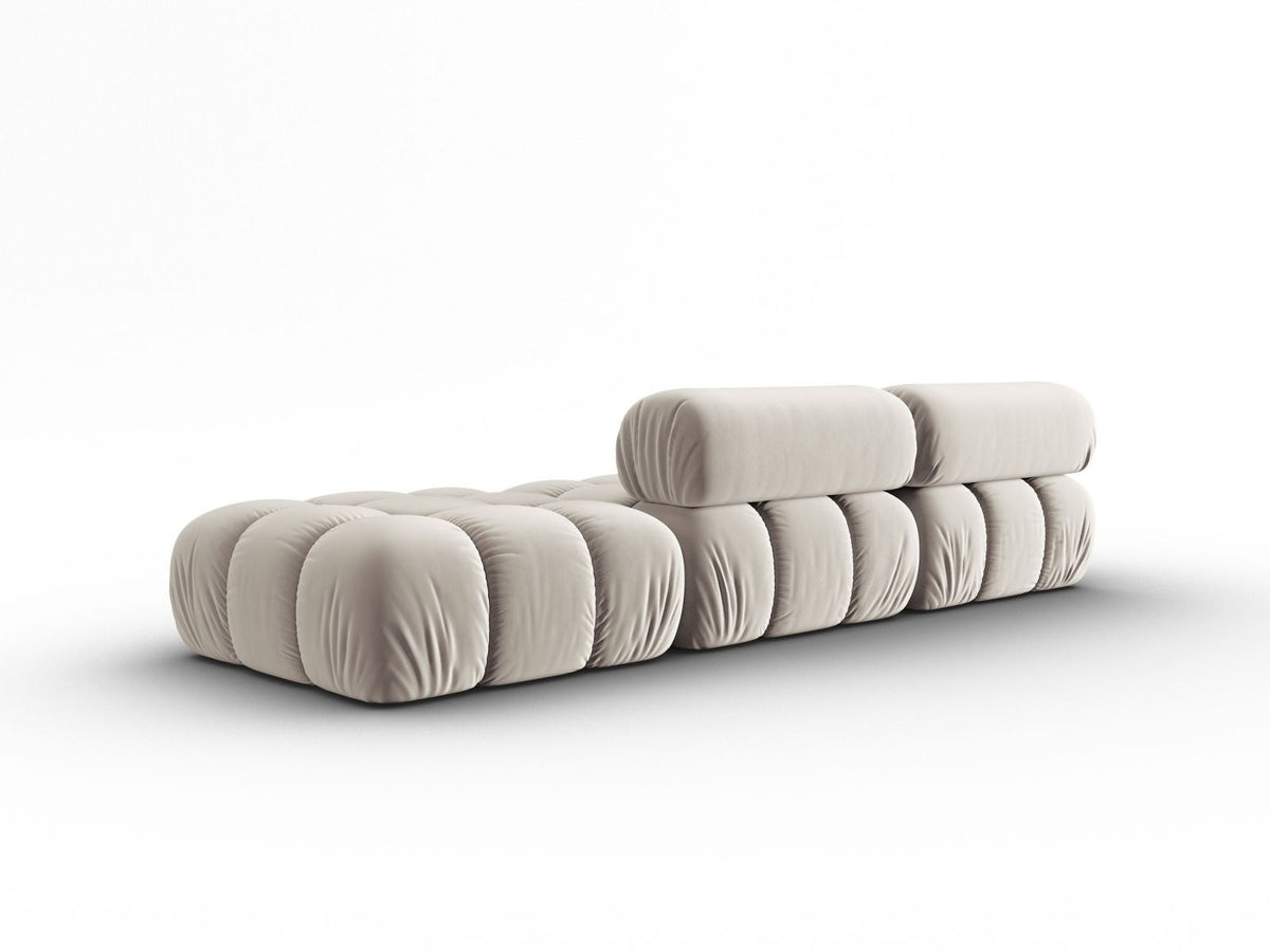 Cortina Samt-Modulsofa 4-Sitzer in Pink mit Massivholzrahmen und schwarzen Kunststoffbeinen, modular aufgebaut, rechte Ausführung.