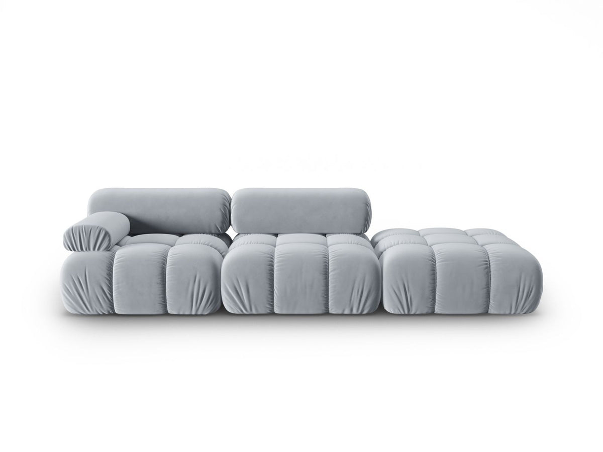 Cortina Samt-Modulsofa 4-Sitzer in Pink mit Massivholzrahmen und schwarzen Kunststoffbeinen, modular aufgebaut, rechte Ausführung.