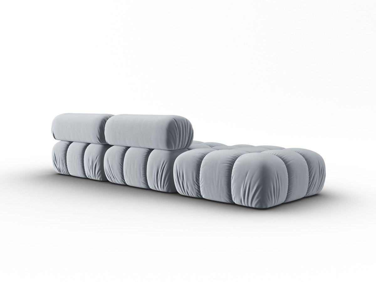 Cortina Samt-Modulsofa 4-Sitzer in Pink mit Massivholzrahmen und schwarzen Kunststoffbeinen, modular aufgebaut, rechte Ausführung.