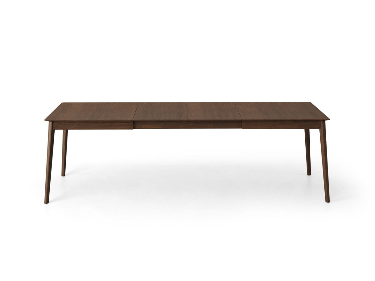 Ausziehbarer Esstisch Noto aus Eichenfurnier mit Beinen aus Eichenholz, Farbe Natural Oak Veneer-Wood, rechteckige Tischform, unausgezogen dargestellt.