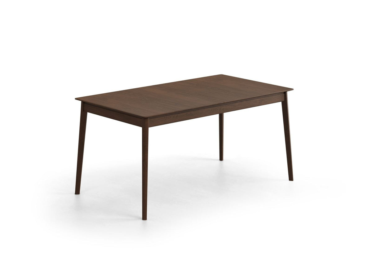 Ausziehbarer Esstisch Noto aus Eichenfurnier mit Beinen aus Eichenholz, Farbe Natural Oak Veneer-Wood, rechteckige Tischform, unausgezogen dargestellt.