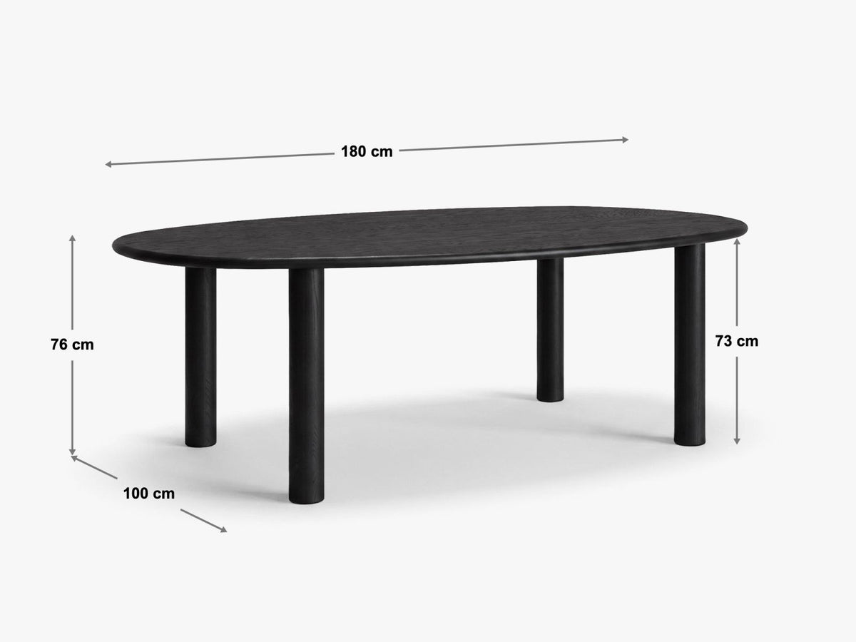 Sines Esstisch von Cosmopolitan Design mit Eichenfurnier in Black Oak-Wood, rechteckige Tischplatte auf Holzbeinen, Masse 180x100x76cm