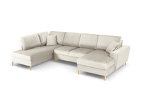 Kyoto Velour Panoramic Left-Hand Corner Sofa with Storage and Sleeping Function, 7-Seater, 194 cm