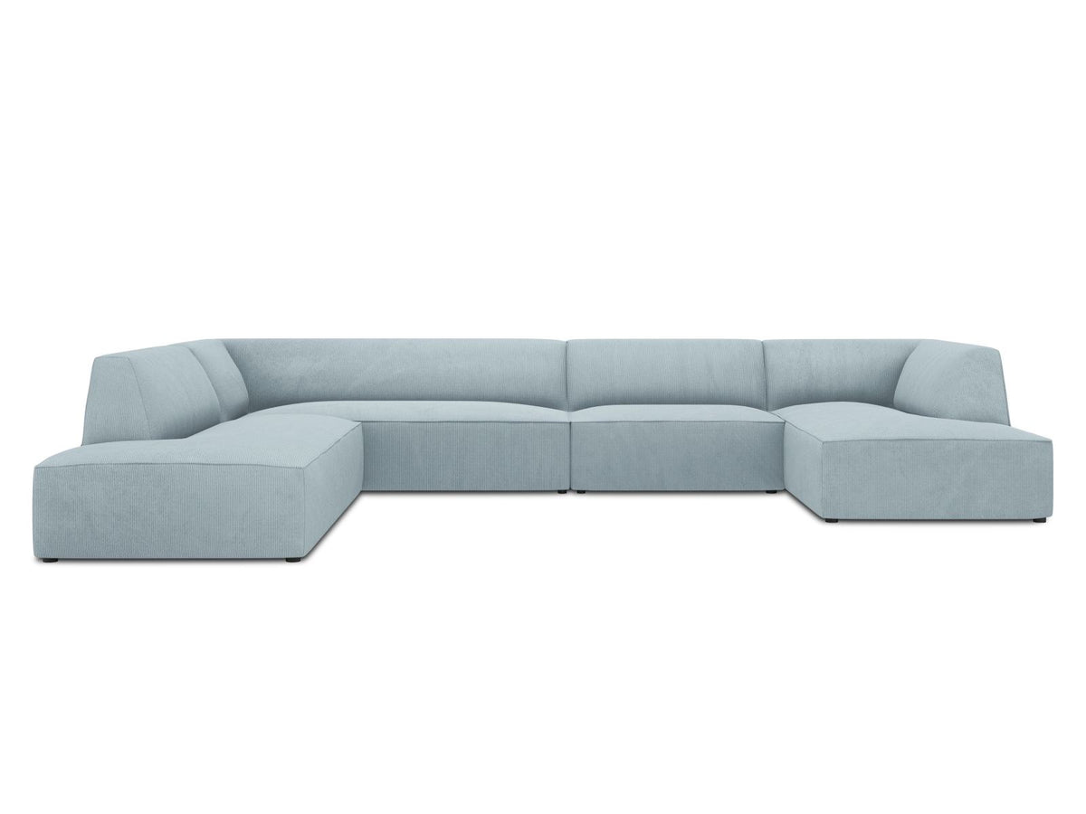 Cosmopolitan Design Siena Panorama-Ecksofa links, 7-Sitzer in Light Beige-Scala Cordstoff mit Massivholzrahmen und Kunststoffbeinen.