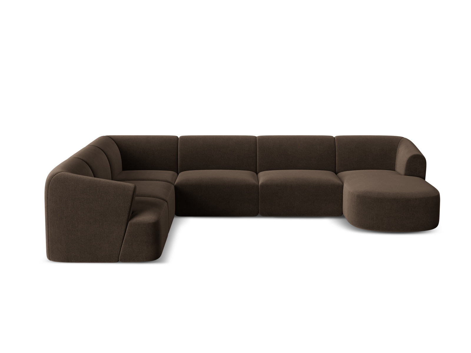 Entdecken Sie das stilvolle Campi Velour Modular Panoramic Ecksofa links 7 Sitzer von Cosmopolitan Design – perfekt für Ihr modernes Wohnzimmer, flexibel und bequem.