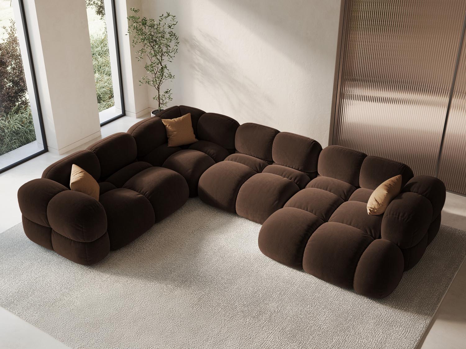 Entdecken Sie das elegante Loretto Velour Panoramic Ecksofa links 5 Sitzer 250cm von Cosmopolitan Design – stilvoll, komfortabel und pflegeleicht.