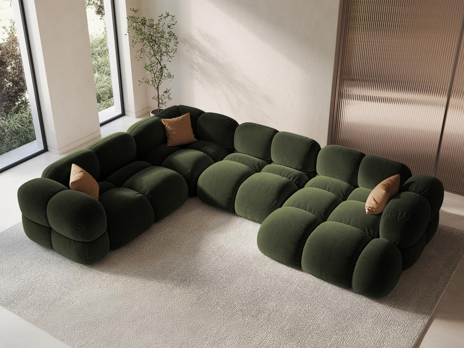 Entdecken Sie das elegante Loretto Velour Panoramic Ecksofa links 5 Sitzer 250cm von Cosmopolitan Design – stilvoll, komfortabel und pflegeleicht.