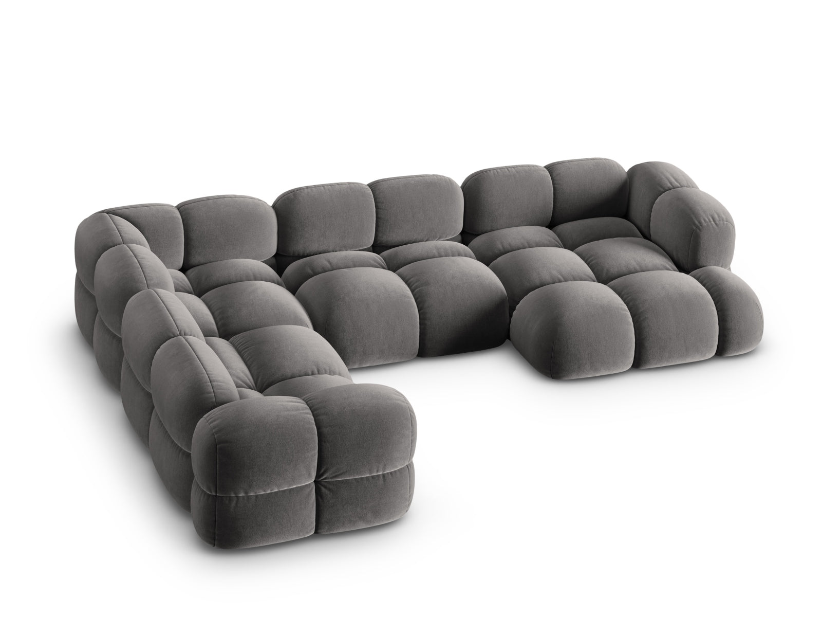 Erleben Sie das Loretto Velour Panoramic Ecksofa links, 5-Sitzer, 250 cm – ein stilvolles Möbelstück, das Eleganz und Gemütlichkeit vereint.