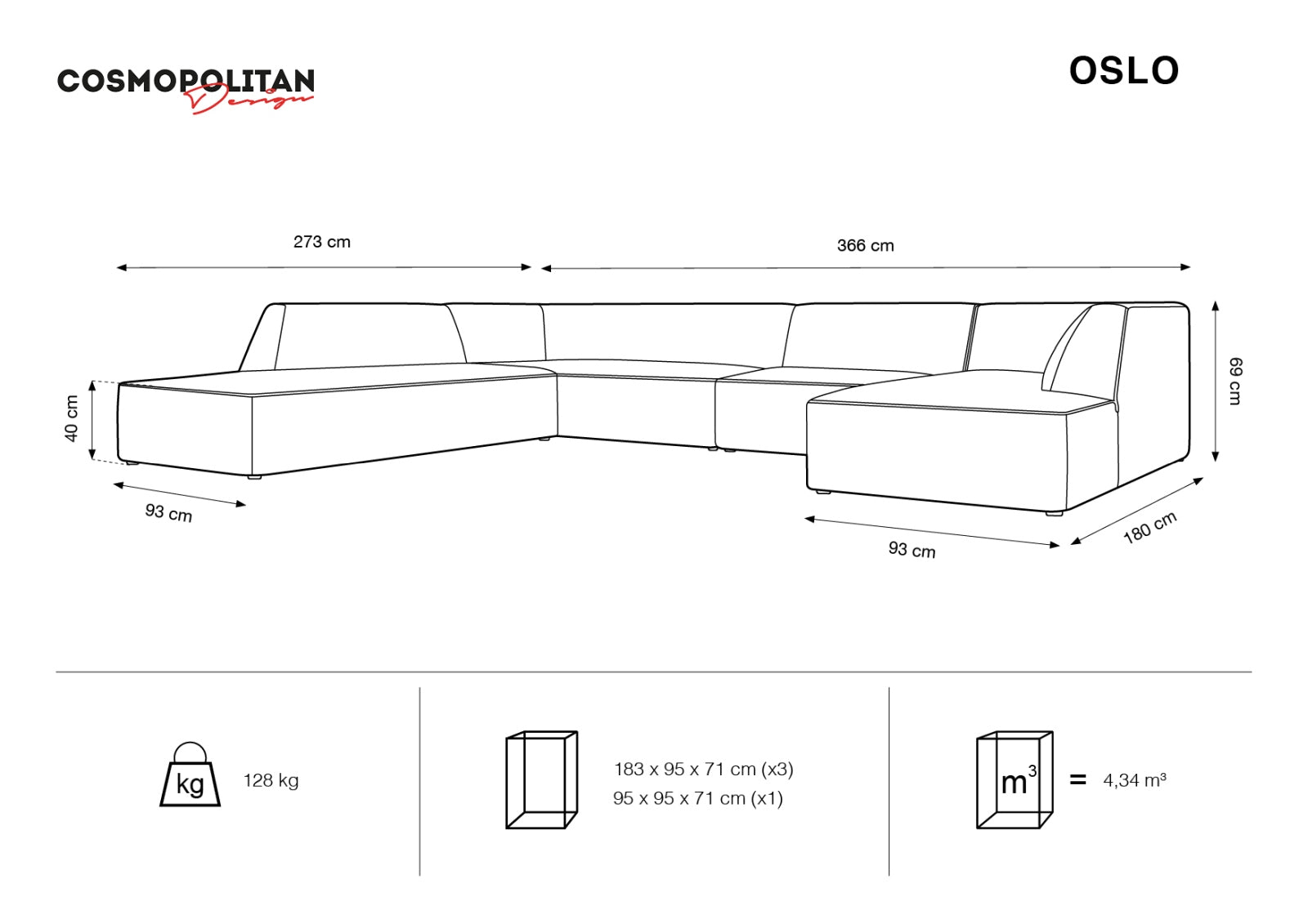 Oslo Panoramic Ecksofa links 7 Sitzer in Black, Grey Beige Melange präsentiert im Onlineshop von KAQTU Design AG. Ecksofa links ist von Cosmopolitan Design