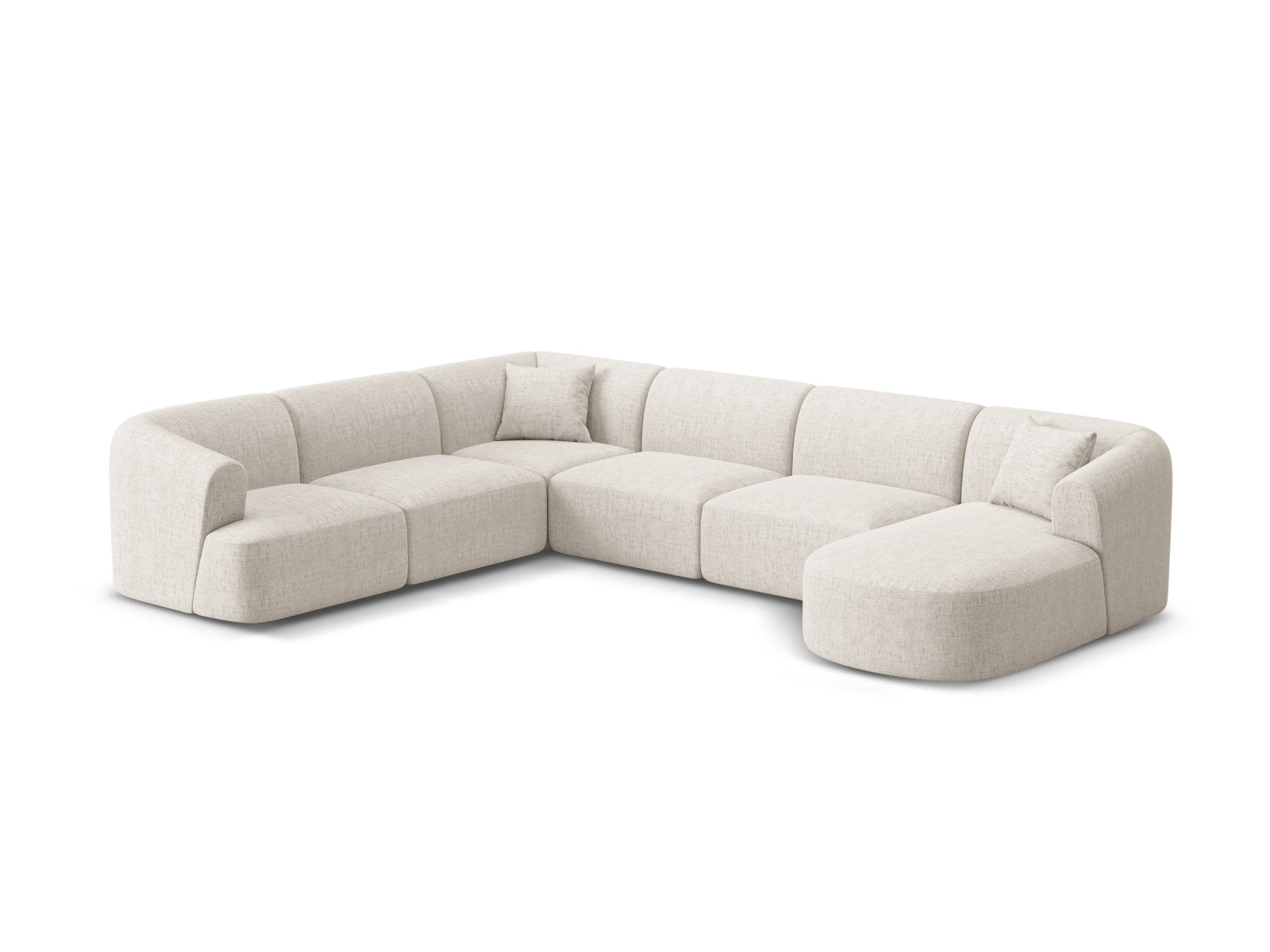 Entdecken Sie das Campi Modular Panoramic Ecksofa links von Cosmopolitan Design – ein elegantes 7-Sitzer Sofa, das modernen Stil und höchsten Komfort vereint.