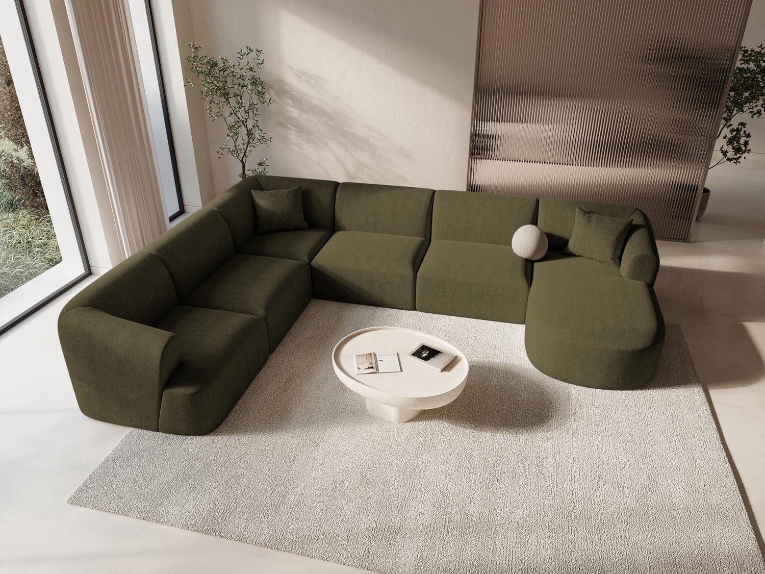 Erleben Sie das Campi Modular Panoramic Ecksofa links von Cosmopolitan Design – ein stilvolles 7-Sitzer Sofa, das modernen Komfort und Eleganz perfekt kombiniert.