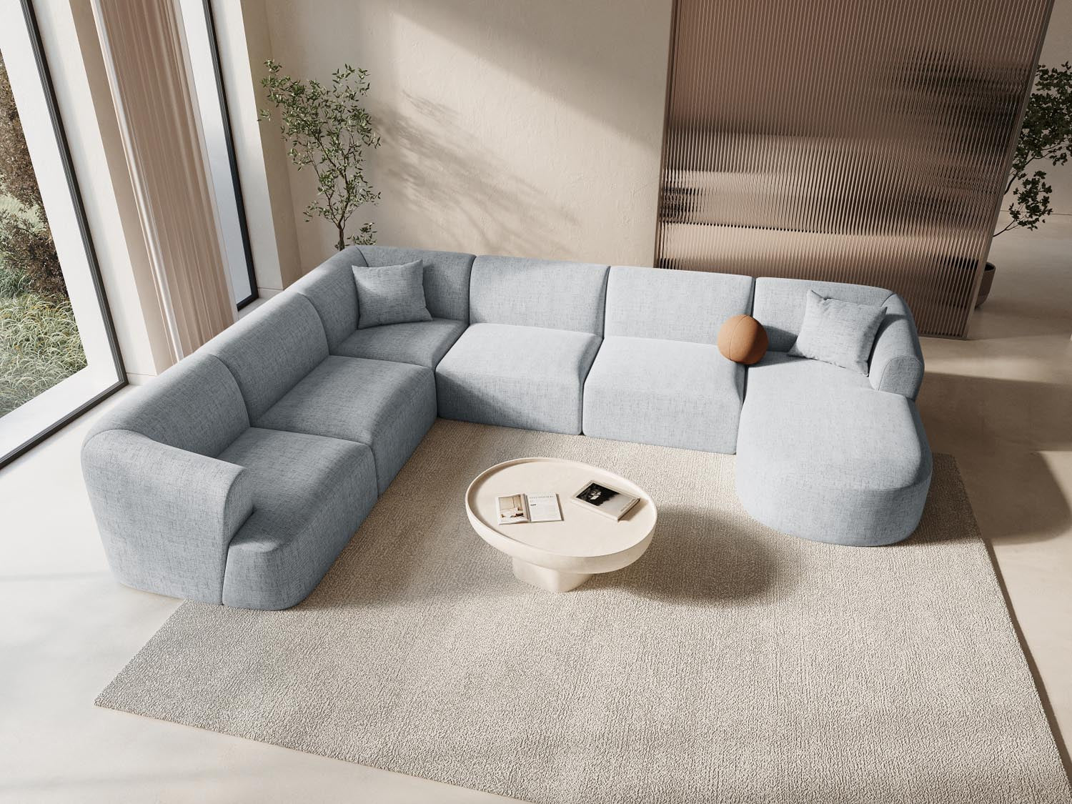 Erleben Sie das Campi Modular Panoramic Ecksofa links von Cosmopolitan Design – ein stilvolles 7-Sitzer Sofa, das modernen Komfort und Eleganz perfekt kombiniert.