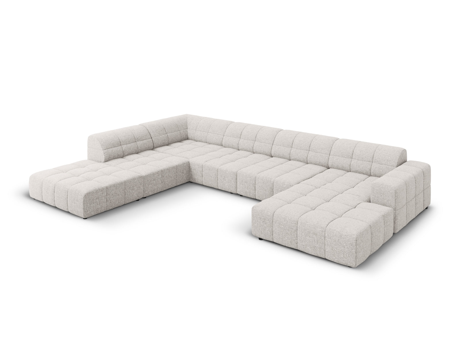 Stylisches Chicago Panoramic Ecksofa links in Hellgrau, 7-Sitzer, 262 cm, ideal für moderne Wohnräume, von Cosmopolitan Design.
