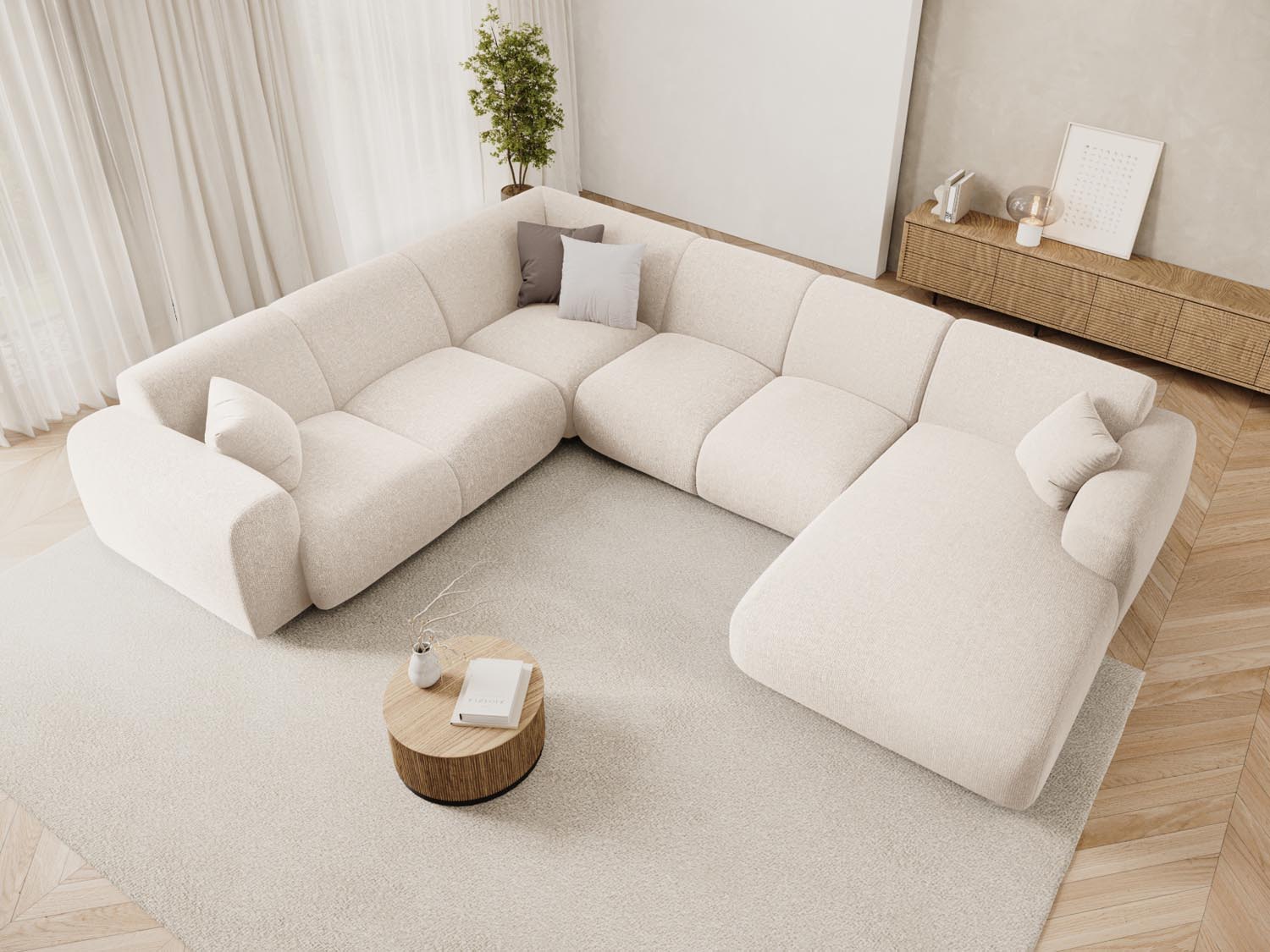 Nolio Panoramic Ecksofa links 6 Sitzer 252cm in Light Beige präsentiert im Onlineshop von KAQTU Design AG. Ecksofa links ist von Cosmopolitan Design