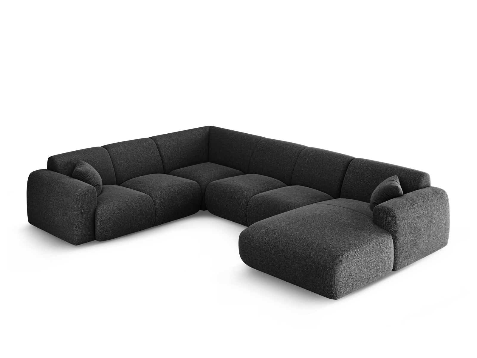 Modernes Nolio Panoramic Ecksofa links in Schwarz, großzügiges 6-Sitzer-Design, perfekt für komfortable und stilvolle Wohnzimmer.