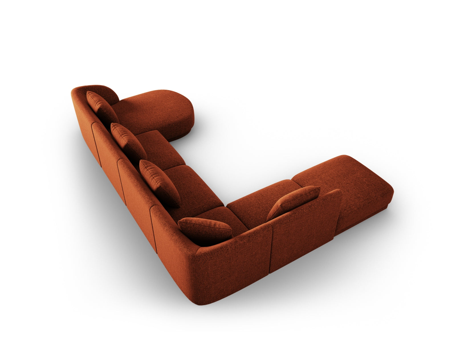 Modernes Tulum Panoramic Ecksofa links in warmem Terracotta, großzügig für 6 Personen, 255 cm, perfekt für gemütliche Wohnzimmer.