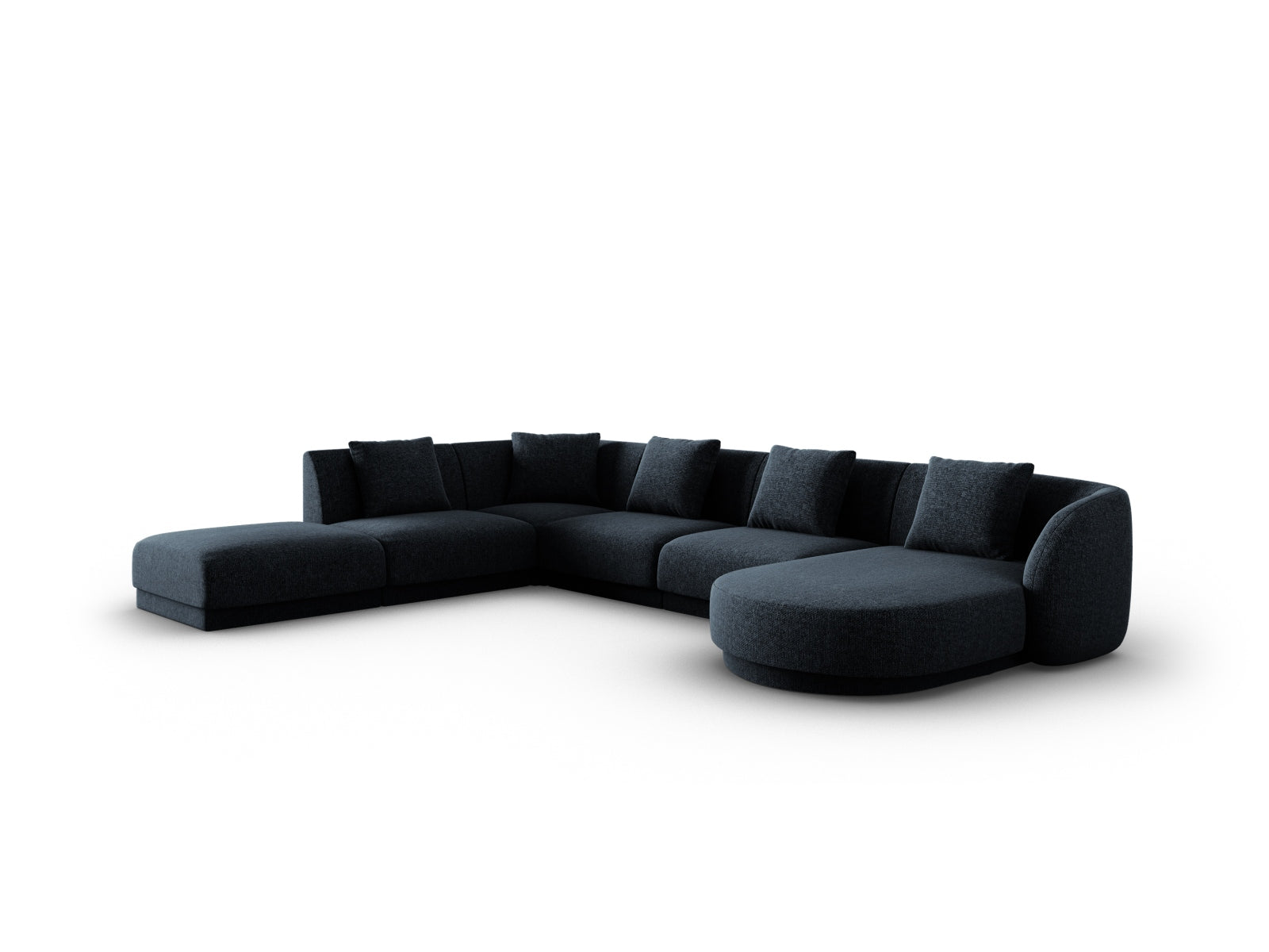 Elegantes Tulum Panoramic Ecksofa links in Royal Blue, 6 Sitzer, 255 cm, ideal für stilvolle Wohnräume.