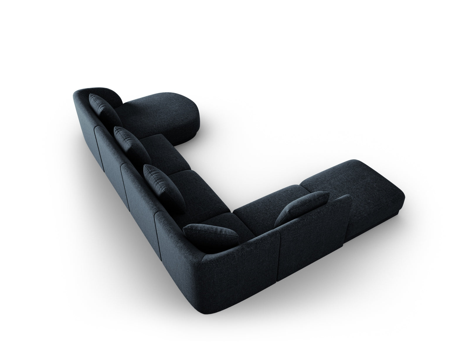 Modernes Tulum Panoramic Ecksofa links in Royal Blue, großzügiges 6-Sitzer-Design, 255 cm, perfekt für gemütliche Zusammenkünfte.