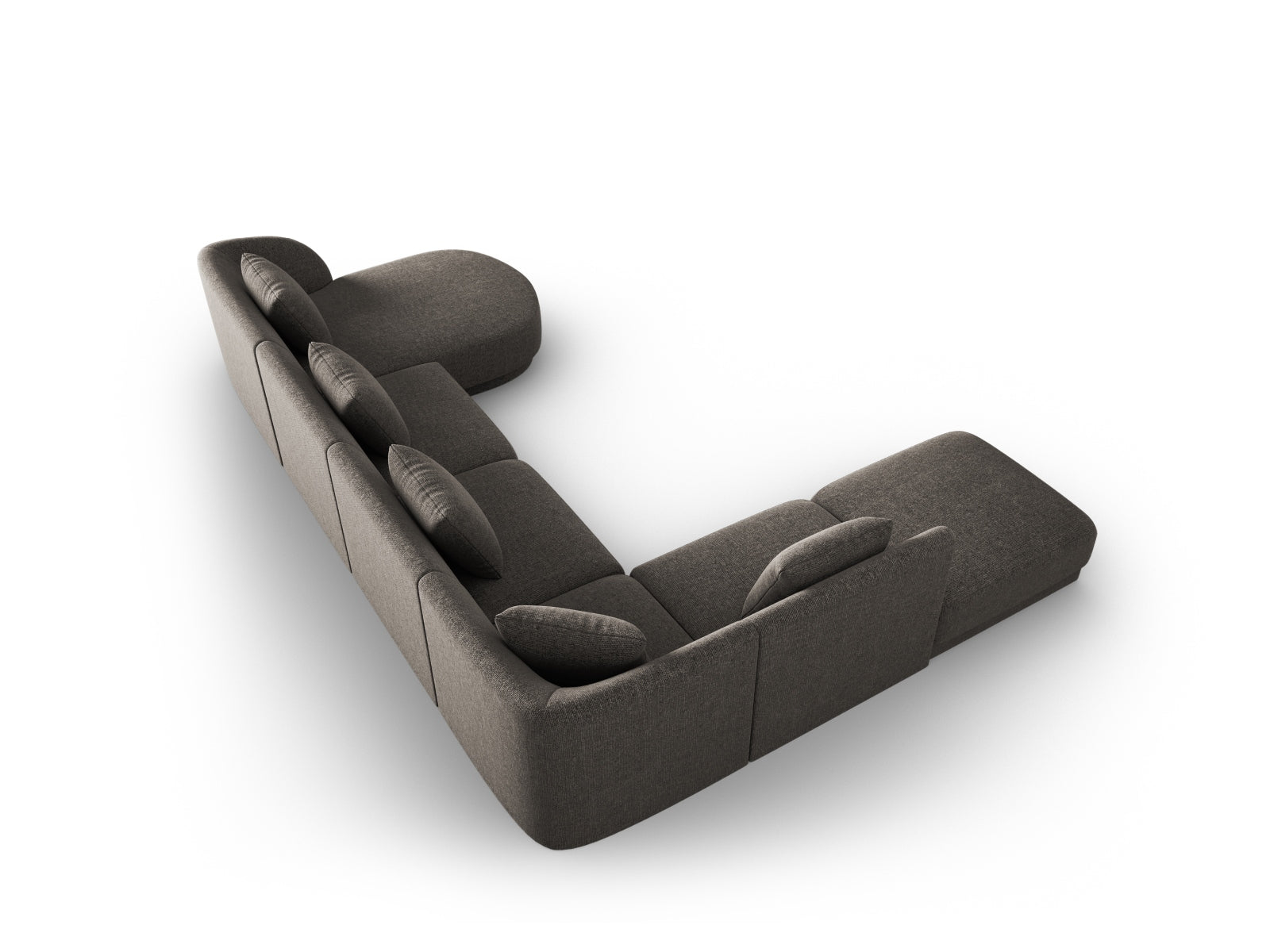 Modernes Tulum Panoramic Ecksofa links in Grau, 6 Sitzer, 255 cm, perfekt für gemütliche und stilvolle Wohnambiente von Cosmopolitan Design.