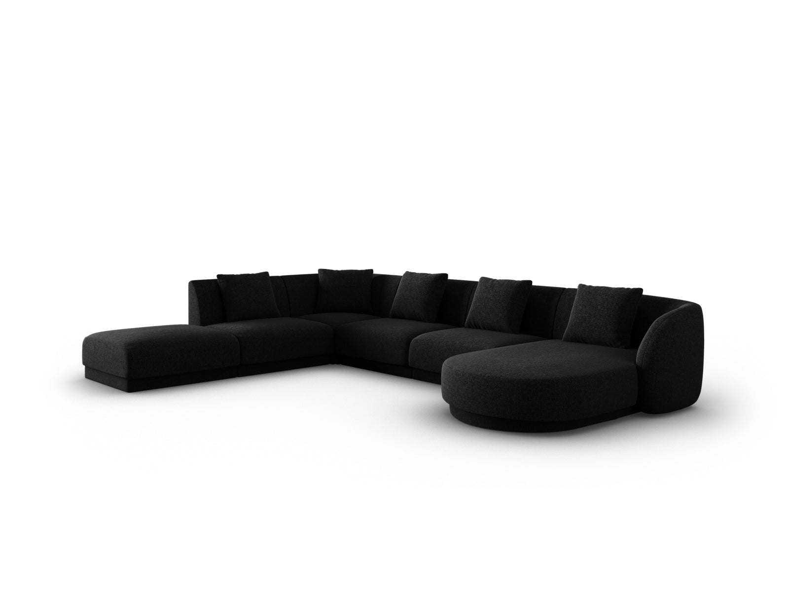 Elegantes Tulum Panoramic Ecksofa links in Schwarz, 6 Sitzer, 255 cm, ideal für stilvolle Wohnräume, von Cosmopolitan Design.