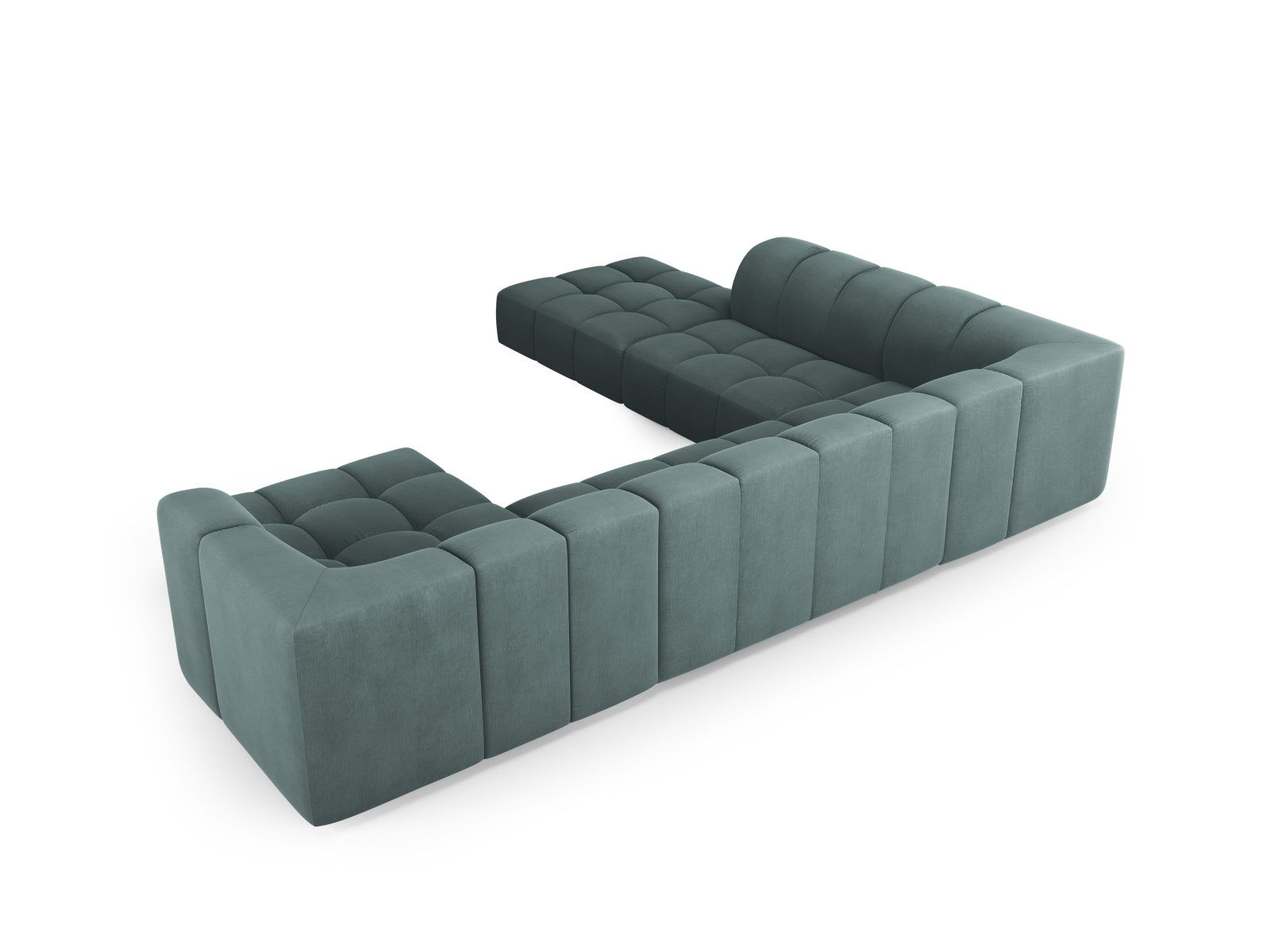 7-Sitzer Modular Ecksofa Panoramic links Moritz in Sea Green-Rebel präsentiert im Onlineshop von KAQTU Design AG. Ecksofa links ist von Cosmopolitan Design