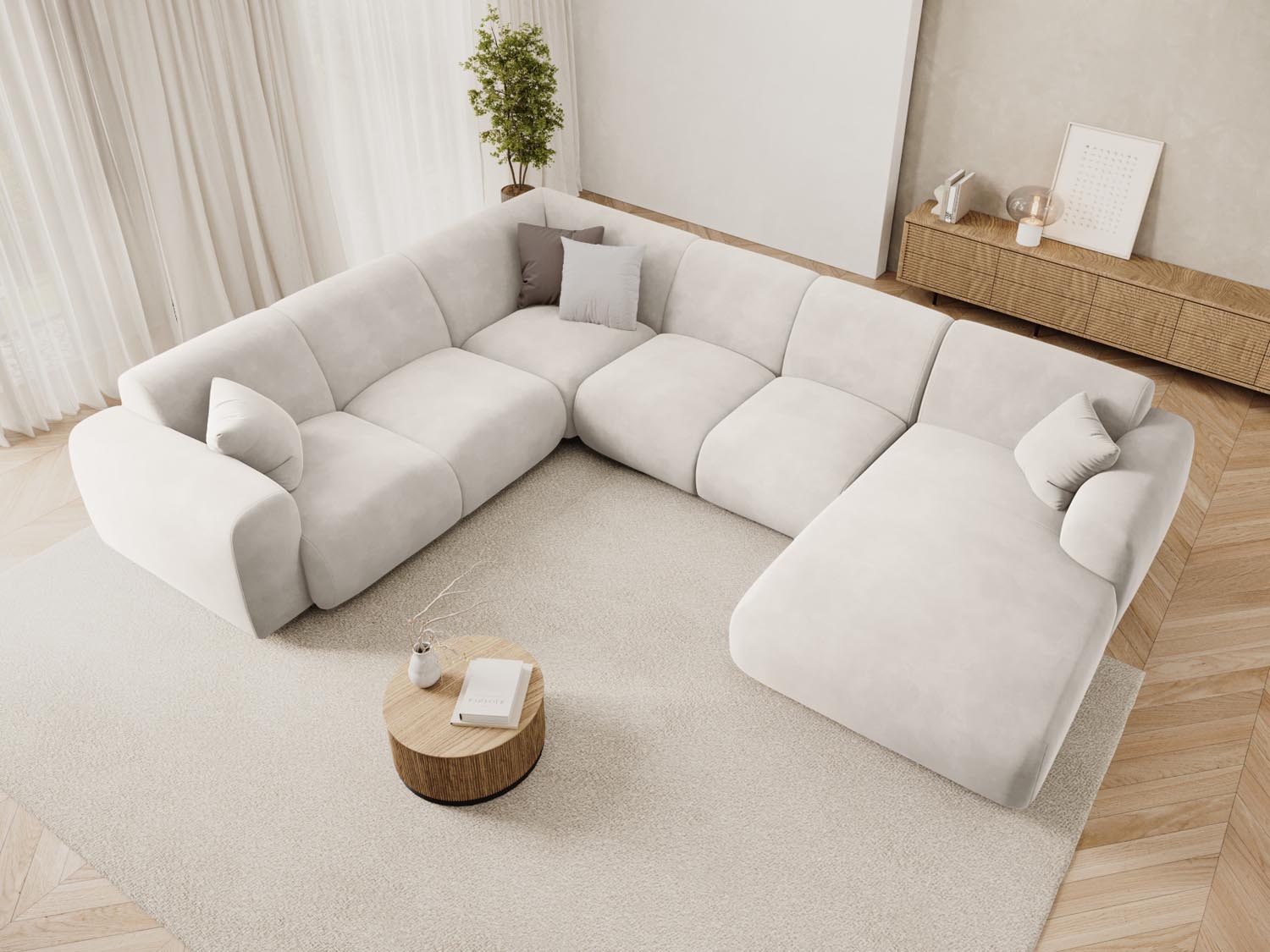 Nolio Velour Panoramic Ecksofa links 6 Sitzer 252cm in Light Beige-Casino präsentiert im Onlineshop von KAQTU Design AG. Ecksofa links ist von Cosmopolitan Design