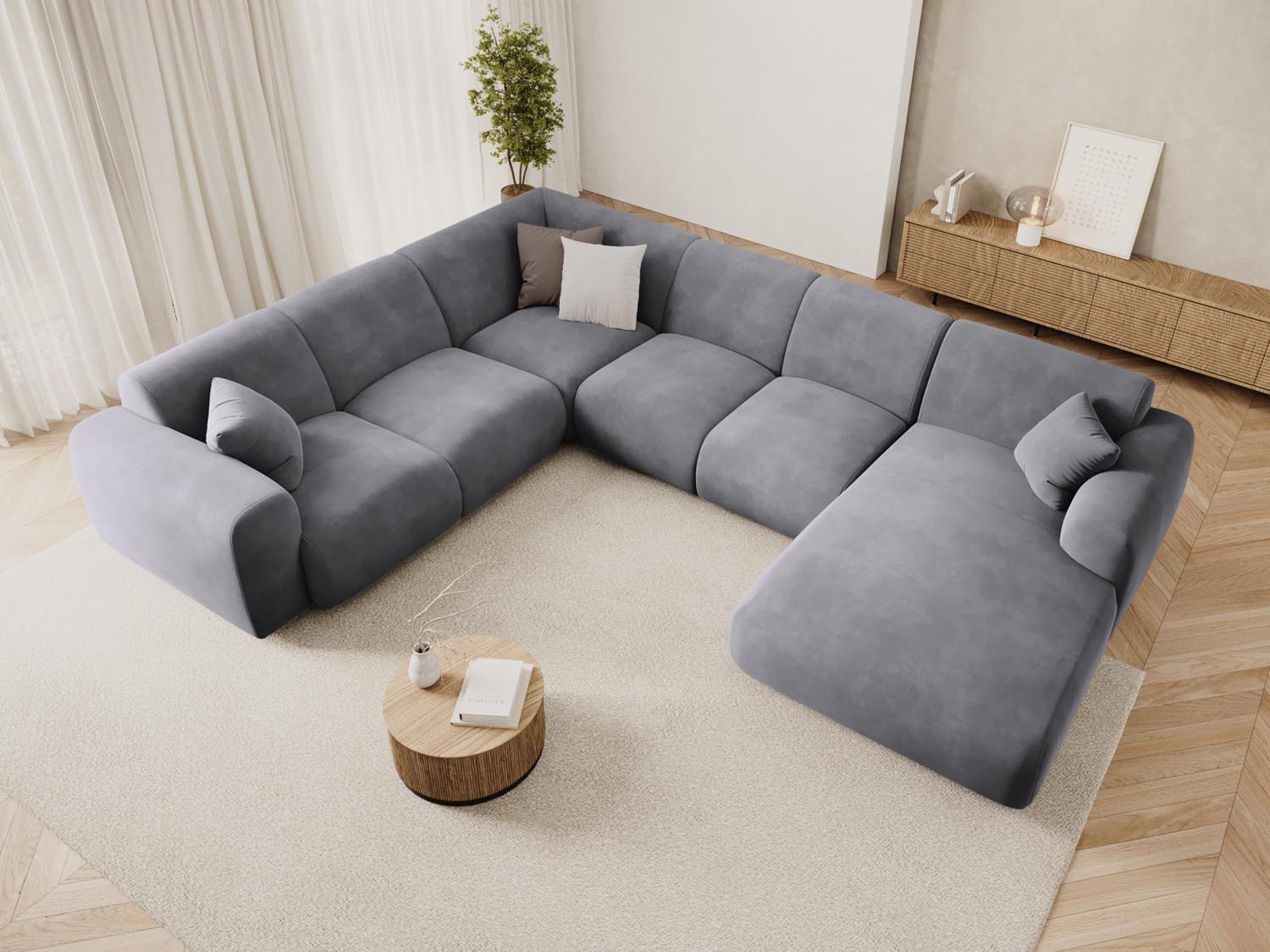 Nolio Velour Panoramic Ecksofa links 6 Sitzer 252cm in Dark Grey präsentiert im Onlineshop von KAQTU Design AG. Ecksofa links ist von Cosmopolitan Design