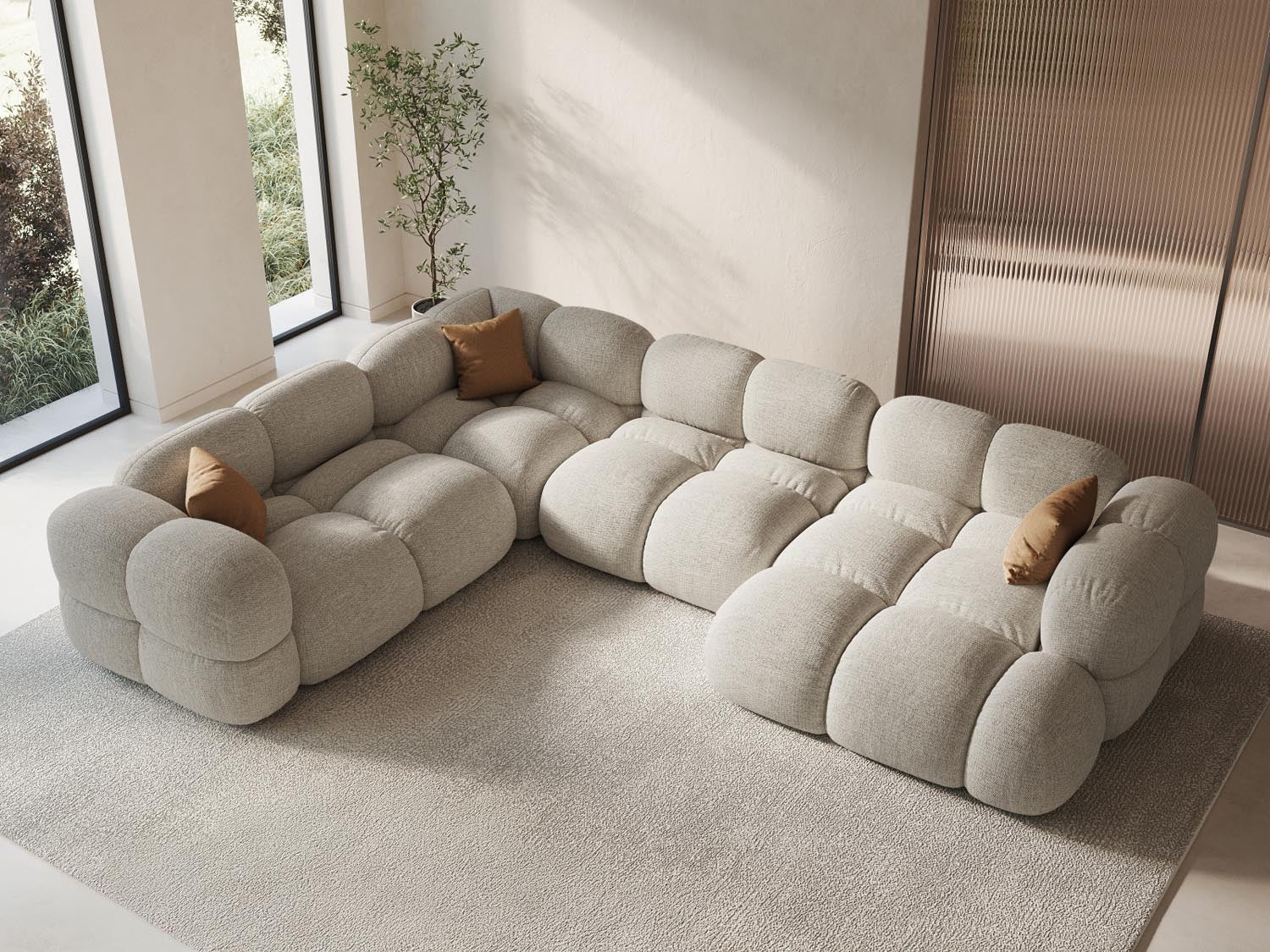 Loretto Panoramic Ecksofa links 5 Sitzer 250cm in Beige-Sorella präsentiert im Onlineshop von KAQTU Design AG. Ecksofa links ist von Cosmopolitan Design